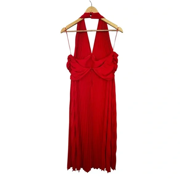 NWT REISS Roya Pleated Halter Dress Red 6 - Picture 10 of 14